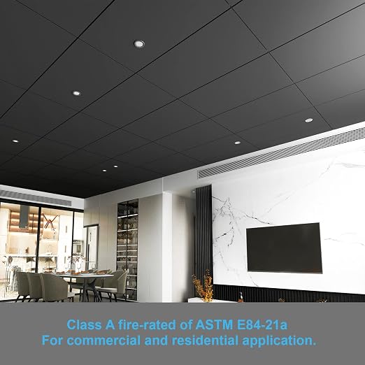 Art3d 10-Pack Smooth Drop Ceiling Tile 2ft x 4ft - Fire-Rated, Waterproof, Reusable - Premium PVC, No Sag and Breakage - Cover 80 Sq. Ft, Black | 2 x 2 ft, PVC, Waterproof, Fire-Rated, Reusable, Compatible with Grid System, Perfect for Living Room