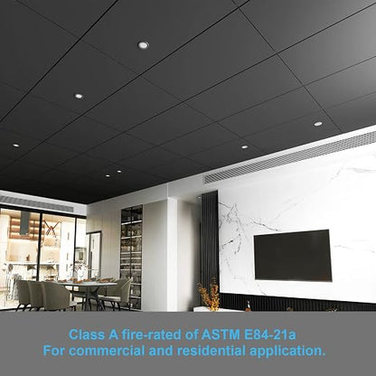 Art3d 10-Pack Smooth Drop Ceiling Tile 2ft x 4ft - Fire-Rated, Waterproof, Reusable - Premium PVC, No Sag and Breakage - Cover 80 Sq. Ft, Black | 2 x 2 ft, PVC, Waterproof, Fire-Rated, Reusable, Compatible with Grid System, Perfect for Living Room
