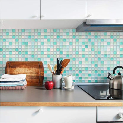 3D Mosaic Tile Sticker Removable Wallpaper Tile Red, 3D Self Adhesive Wall Tiles Bathroom Wall Tiles for Kitchen Backsplash Blue,PVC Square Decorative Vinyl Decals,4 Sheets