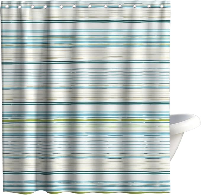 Neutral Minimalist Striped Shower Curtain, Ocean Modern Aesthetic Abstract Rustic Shower Curtains for Bathroom, Waterproof Bath Curtain with Hooks Machine Washable Bathtub Curtains 72x72 Inch Blue