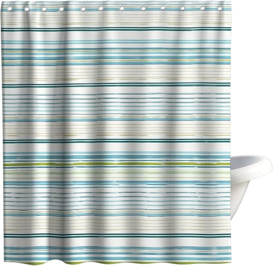 Neutral Minimalist Striped Shower Curtain, Ocean Modern Aesthetic Abstract Rustic Shower Curtains for Bathroom, Waterproof Bath Curtain with Hooks Machine Washable Bathtub Curtains 72x72 Inch Blue