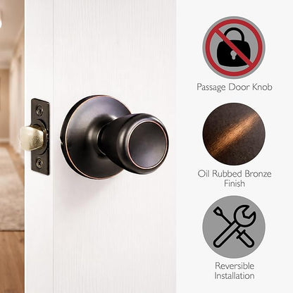 Design House Terrace Interior Door Knobs, Universal Passage Door Handle – Round Closet Door Knobs for Home Improvement - Oil Rubbed Bronze Dummy Door Knob, Design House 728717