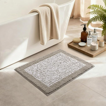 Bathroom Rugs 24x17 Non Slip Washable, Bath Mat for Bathroom Floor Tub, Soft Absorbent Quick Dry Mats for Shower, Bathtub, Home Decor（Greige）