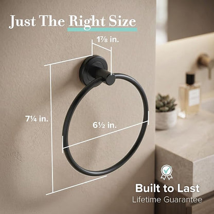 Gatco 4242MX Latitude II Towel Ring | Modern Hand Towel Holder for Bathroom | Stylish Decorative Hardware, Heavy Duty Metal, EZ Ancor Mounting | Matte Black
