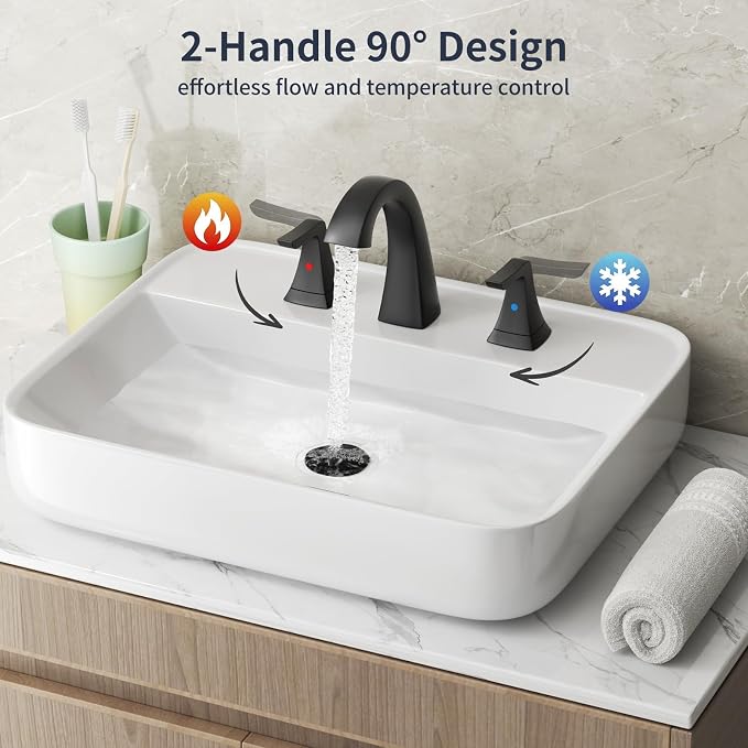Bathroom Sink Faucet 8 inch, 3 Hole, NSF Certified, Matte Black | Modern Bathroom Faucet for Bathroom Sink and RV with Pop-Up Drain and Water Supply Lines