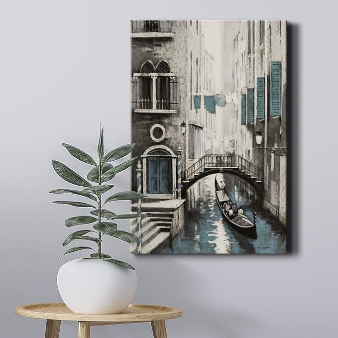 Renditions Gallery Canvas Historical Wall Art Paintings for Wall Decorations Vintage Venice Boat Black & White Modern Artwork Prints for Bedroom Living Room Office Kitchen - 32"x48" LT02