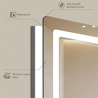 30"x36" LED Bathroom Mirror with Lights, Backlit + Front Lit, Anti-Fog, Lighted Bathroom Mirror for Wall, HD Shatterproof Tempered Glass, Dimmable, Memory Function (Horizontal/Vertical)