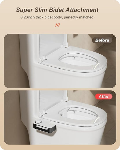 Ultra-Slim Bidet Attachment for Toilet Dual Nozzles Feminine & Rear Wash Bidet Toilet Seat Attachment Non Electric Self Cleaning Adjustable Water Pressure, Rear Wash (KB001)