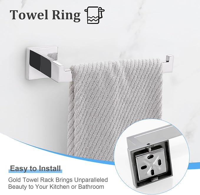 TURS Chrome 10-Piece Bathroom Hardware Set Towel Bar Set SUS304 Stainless Steel Towel Racks for Bathroom Wall Mounted, 23.6-Inch
