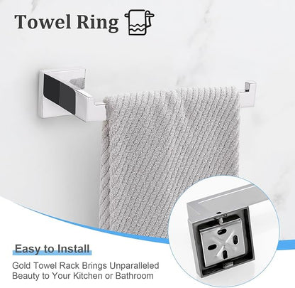 TURS Chrome 10-Piece Bathroom Hardware Set Towel Bar Set SUS304 Stainless Steel Towel Racks for Bathroom Wall Mounted, 23.6-Inch