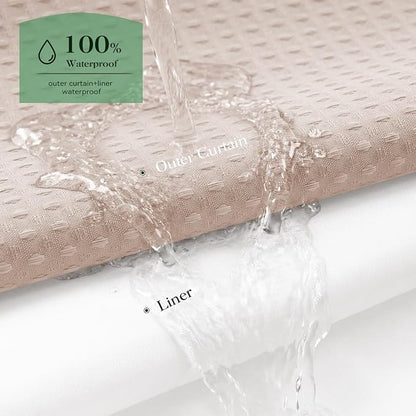 Blush Pink Hook Free Waffle Shower Curtain & Snap-in Liner,72x99 | Less Time to install, 3 in 1 Fabric Shower Curtain and Liner Set with Magnets, Extra Long, Shower Curtains for Bathroom