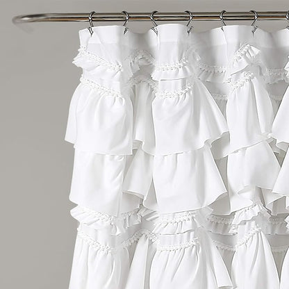 Lush Decor Kemmy Ruffled Shower Curtain, Single, 72" W x 72" L, White - Bathroom Curtain - Fabric Shower Curtains for Bathroom - Coquette Decor