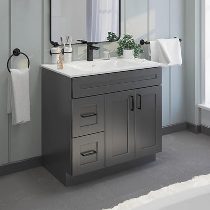 36" Light Grey Shaker Bathroom Vanity Base – Ready-to-Assemble Sink Cabinet with Drawers, Freestanding Bathroom Vanity Base Only, No Top or Sink