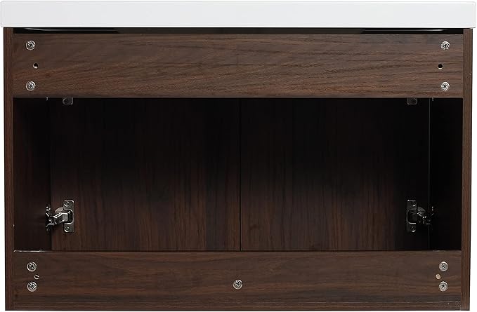 30in Wall Mount Bathroom Vanity w/Sink Combo for Home, Resin Countertop Double Doors Modern Bathroom Vanity Cabinet for Company, Floating Walnut Bathroom Vanity and Sink Set w/Silver Handle
