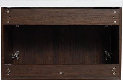 30in Wall Mount Bathroom Vanity w/Sink Combo for Home, Resin Countertop Double Doors Modern Bathroom Vanity Cabinet for Company, Floating Walnut Bathroom Vanity and Sink Set w/Silver Handle