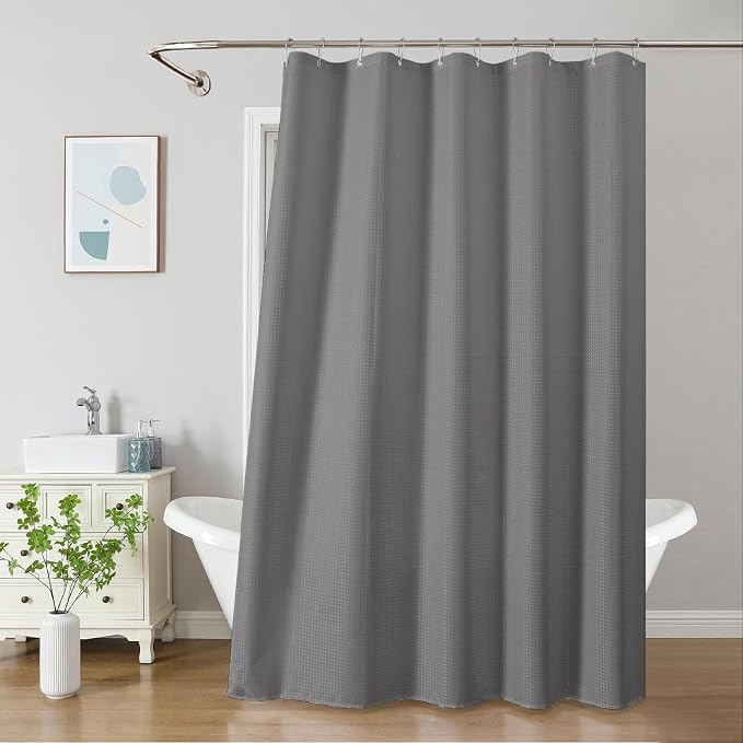 2-in-1 Waterproof Fabric Shower Curtain - No Separate Liner Needed, Hotel-Style Waffle Weave, Effortless Cleaning & Washable Bathroom Shower Curtain Set,60Wx84H,Grey