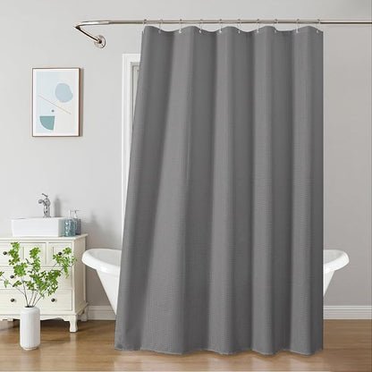 2-in-1 Waterproof Fabric Shower Curtain - No Separate Liner Needed, Hotel-Style Waffle Weave, Effortless Cleaning & Washable Bathroom Shower Curtain Set,60Wx84H,Grey
