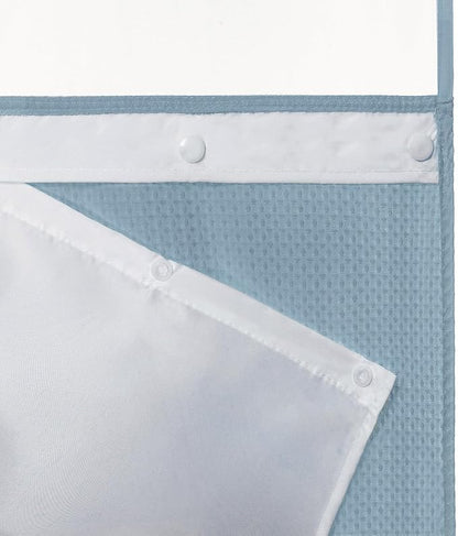 River Dream Heavyweight Waffle No Hook Shower Curtain with Liner,Blue,71x86 | Dotted Waffle,Snap-in Liner,Heavy Duty,Quick Dry,Mesh Top Window,With Bottom Magnets,Hotel-Grade,Washable,Extra Long Size