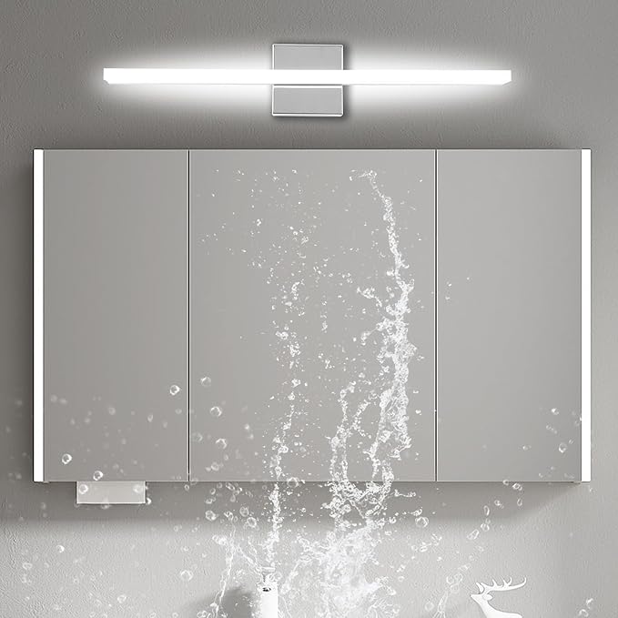 LED Bathroom Vanity Light 24inch Over Mirror Lighting Fixture Modern Indoor Chrome 12W 5000K Cool White Wall Sconce for Bathroom Bedroom Living Room