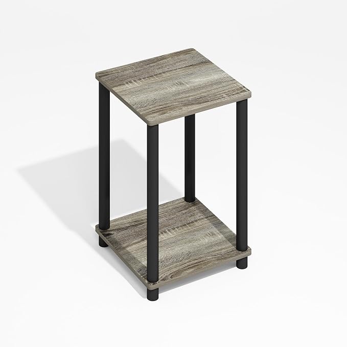 Furinno Modern Side Table, 2-Tier Square Top End Table with Open Shelf, Toolless Night Stand, Bedside Table, for Living Room, Bedroom, Grey Oak