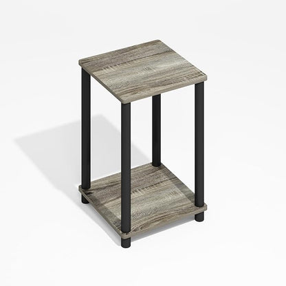 Furinno Modern Side Table, 2-Tier Square Top End Table with Open Shelf, Toolless Night Stand, Bedside Table, for Living Room, Bedroom, Grey Oak