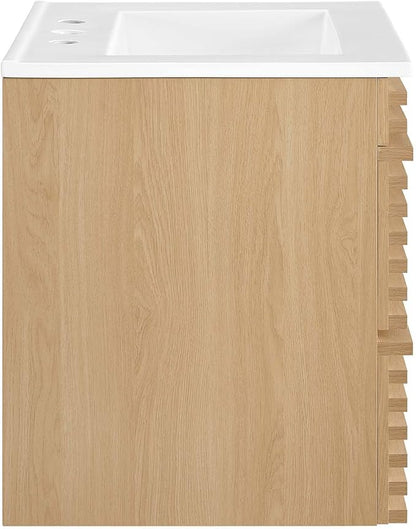 Modway Render 24" Wall-Mount Bathroom Vanity in Oak White