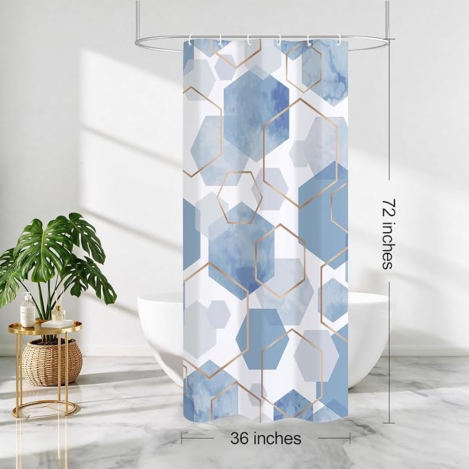 Litabel Small Stall Shower Curtain Set, Geometric Bathroom Decor 36x72 | Narrow Half Modern Minimalist Shower Curtais, Light Blue Geometric Art Print Abstract Waterproof Bath Curtain