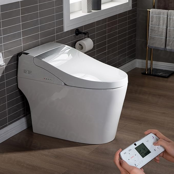 WOODBRIDGE B0960S Auto Flush, Auto Open & Auto Close, 1.28 GPF Single Flush Toilet with Intelligent Smart Seat and Wireless Remote Control, Chair Height