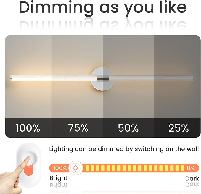 Bathroom Vanity Lights 39" Long LED Vanity Light Bar Chrome | 360° Bright Bathroom Lights, Dimmable Vanity Light, Hardwired Wall Light 3000K Warm White for Mirror