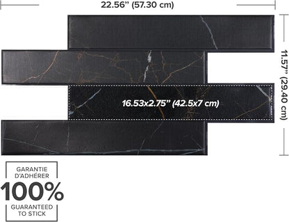 Smart Tiles Peel and Stick backsplash, Subway Marquina Black, 22.56"x11.57" | Pack of 5 (6.8 sq ft), Matte & Glossy, Heat/Moisture Resistant, Low VOC, Kitchen/Bathroom, Renter Friendly, Made in Canada