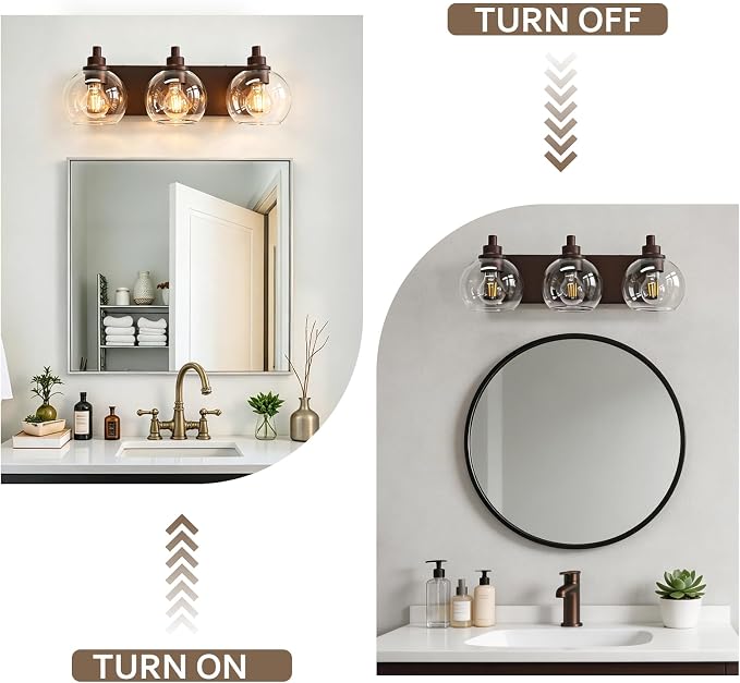 IZORRO Bathroom Light Fixtures, 3-Light Oil Rubbed Bronze Vanity Light, Modern Wall Sconces with Globe Clear Glass Shade, Vanity Lighting Fixtures Over Mirror,E26 Bulb Socket