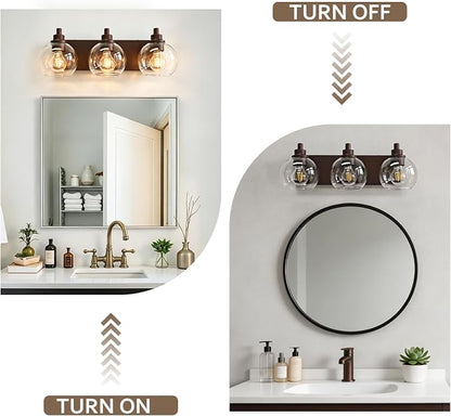 IZORRO Bathroom Light Fixtures, 3-Light Oil Rubbed Bronze Vanity Light, Modern Wall Sconces with Globe Clear Glass Shade, Vanity Lighting Fixtures Over Mirror,E26 Bulb Socket
