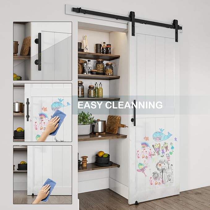 28''x84'' Sliding Barn Door with 5 Ft Barn Door Hardware Kit | Pre-Drilled Holes Easy Assembly - Include Installation Manual, Water-Proof PVC Surface, H-Frame, White