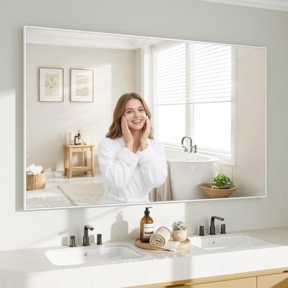 Koonmi White Rectangle Wall Mirror, 36x48 Inch Bathroom Mirror, Aluminum Frame Vanity Mirror for Entryway, Living Room, Bedroom Bathroom, Hangs Horizontally or Vertically