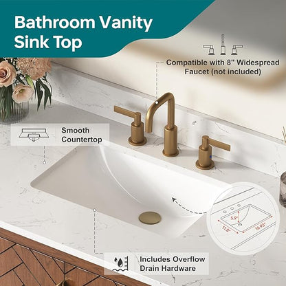 48 Inch Bathroom Vanity with Sink, No Assembly Required Single Sink Bathroom Vanity with Soft Close Doors & Dovetail Drawers, Solid Wood Bathroom Vanities, Engineered Stone Top, Walnut