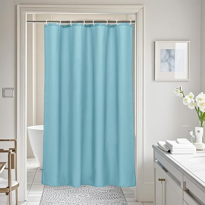 AooHome Stall Size 48x72 inch Shower Liner, Fabric Solid Color Bathroom Curtain with Hooks, Weighted Hem, Water Repellent, Blue