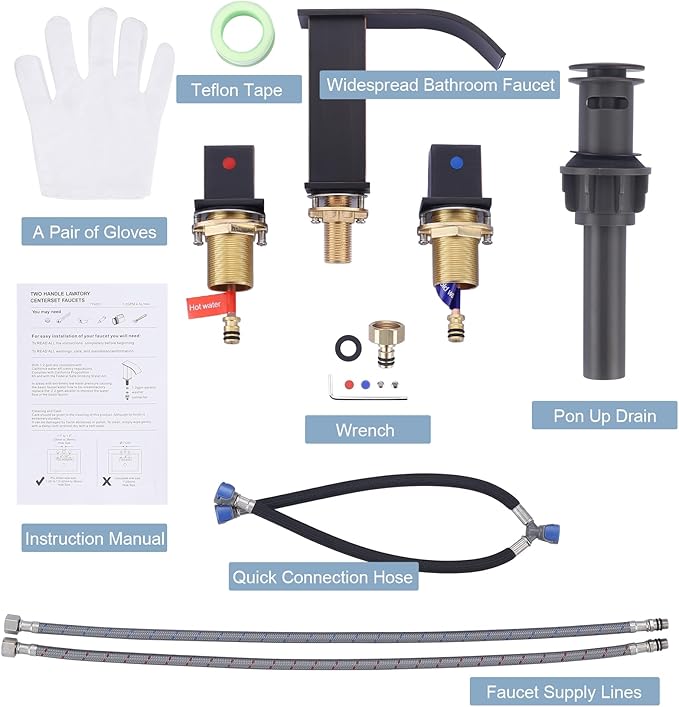 ARCORA Oil Rubbed Bronze Waterfall Bathroom Faucet - 8 Inch Widespread Bathroom Faucets for Sinks 3 Hole, 2 Handles Bathroom Sink Faucet with Pon Up Drain and cUPC Supply Lines