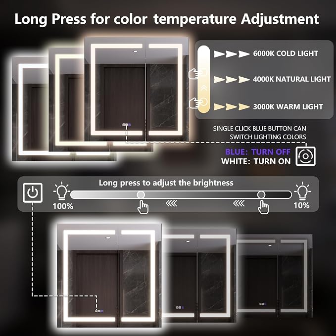 Neftis 36x36 Medicine Cabinet with Lights & Magnifier & Mirrors, GFCI Outlet, Soft-Closed Hinges, Front&Backlit, Anti-Fog, Dimmable&Tunable, Sensor Lights, Recessed/Surface, Adjustable Shelves