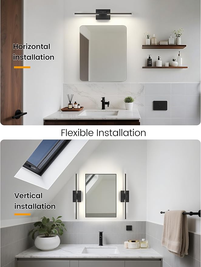 NIORSUN 24 Inch Modern Bathroom Light Fixture, 24W 5CCT Dimmable LED Black Bathroom Vanity Lights Over Mirror, Vanity Lights for Bathrooms Restroom Mirror- ETL Certified