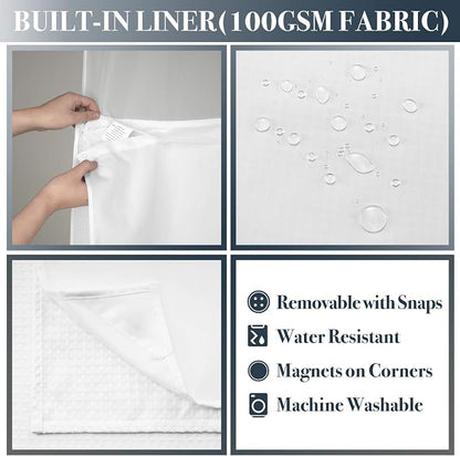 N&Y HOME 54 x 78 Waffle Weave Shower Curtain with Snap-in Liner Set White | 12 Metal Hooks Included, Snap on/off Fabric Liner, Hotel Style & Mesh Top Window, Machine Washable, 54x78 Shower Stall Size