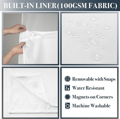 N&Y HOME Extra Long Waffle Shower Curtain with Snap-in Liner White, 71x96 | 12 Hooks & Snap on Fabric Liner, Washable, Mesh Window, Hotel Style, 96 inches Length Shower Curtain Set for Bathroom