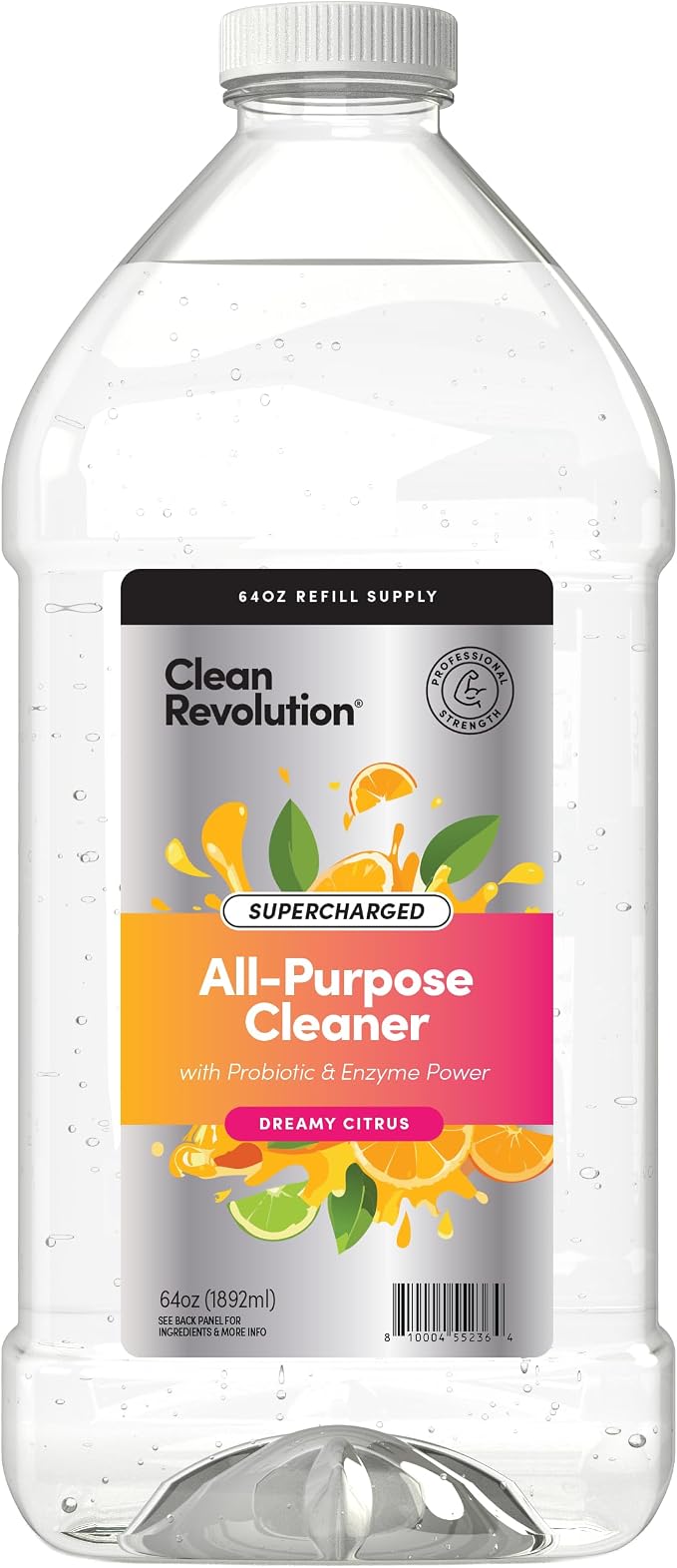 Clean Revolution SuperCharged All Purpose Cleaner Refill with Smart Probiotic + Enzyme Complex, Multi-Surface Kitchen Bathroom & Floor Cleaner, Dreamy Citrus, 64 Fl oz (Pack of 1)