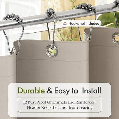 Bathway Shower Curtain Liner, Tan Shower Curtain Liner 72x72 PEVA Waterproof Shower Curtain Liner Plastic with 3 Magnets and 12 Rustproof Metal Grommets, Lightweight Khaki Shower Liner for Bathroom