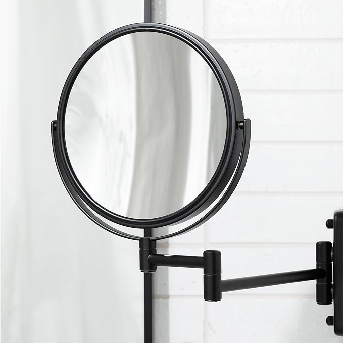 JERDON Wall-Mounted Magnifying Mirror - Bathroom Makeup Mirror with 5X Magnification - 8-Inch Diameter - Black - Model JP7506BK
