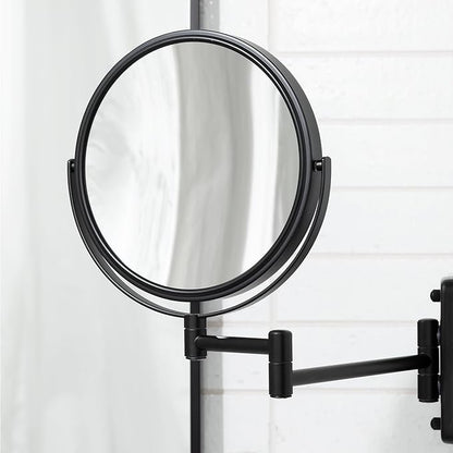 JERDON Wall-Mounted Magnifying Mirror - Bathroom Makeup Mirror with 5X Magnification - 8-Inch Diameter - Black - Model JP7506BK