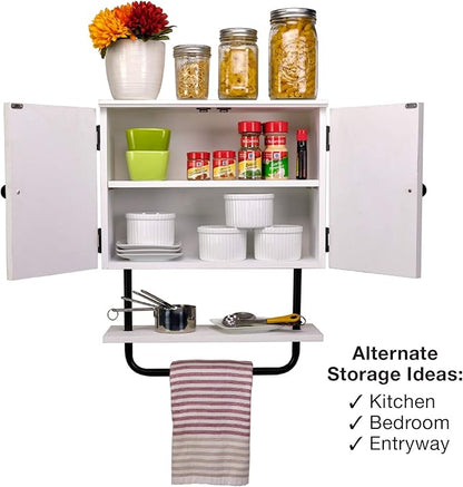 EXCELLO GLOBAL PRODUCTS 17x21” Barndoor Bathroom Wall Cabinet, Space Saver Storage Cabinet Kitchen Medicine Cabinet with Adjustable Shelf and Towel Bar, White