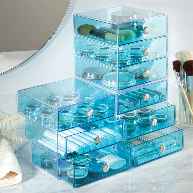 iDesign 3-Drawer Vanity Organizer, Aqua, 6.5" x 6.5" x 6.5" | BPA-Free Plastic