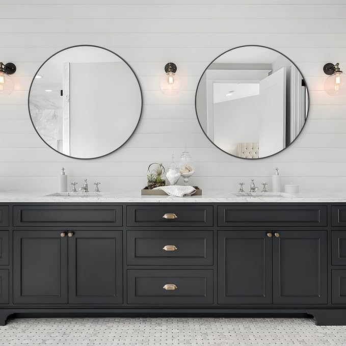 Round Wall Mirror 28 inch Black Large Circle Mirror for Bathroom with Metal Framed, Round Black Mirror for Wall Decor, Vanity, Entryway Living Room