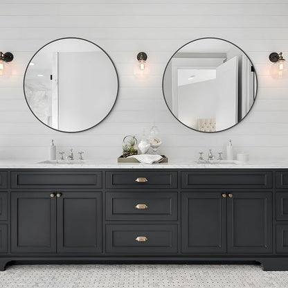 Round Wall Mirror 28 inch Black Large Circle Mirror for Bathroom with Metal Framed, Round Black Mirror for Wall Decor, Vanity, Entryway Living Room
