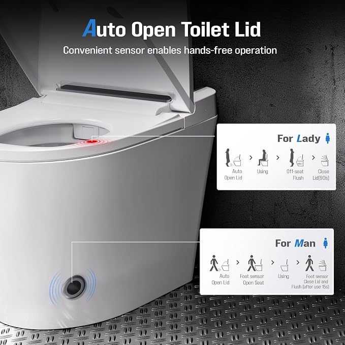Modern Smart Toilet with Built-In Bidet, Electric Toilet, Auto Open/Close Lid, Heated Seat, Dual Auto Flush & Foot Sensor, Tankless, Warm Water Wash & Dryer, Wireless Remote, 1000g MaP